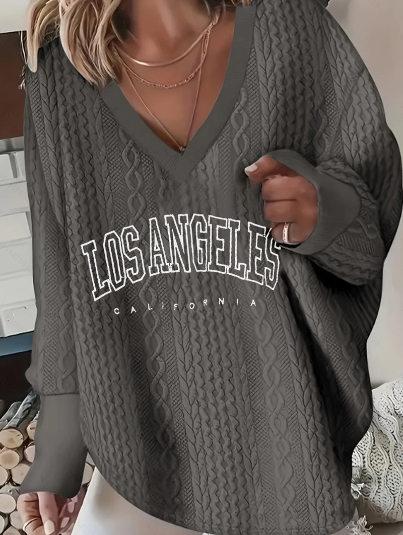 Damen lässiger V-Ausschnitt Pullover mit Zopfmuster Drune