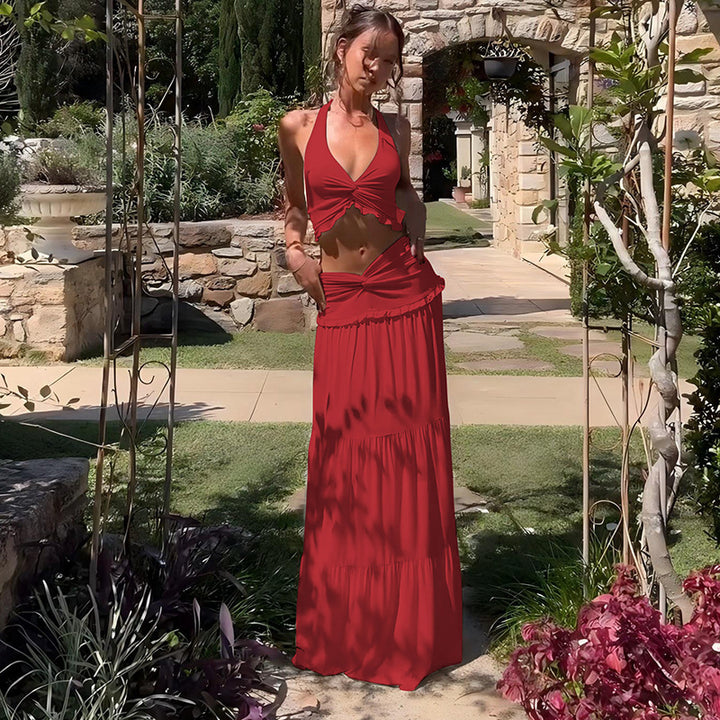 Damen Maxikleid mit raffiniertem Knotendesign und fließendem Rock Drune