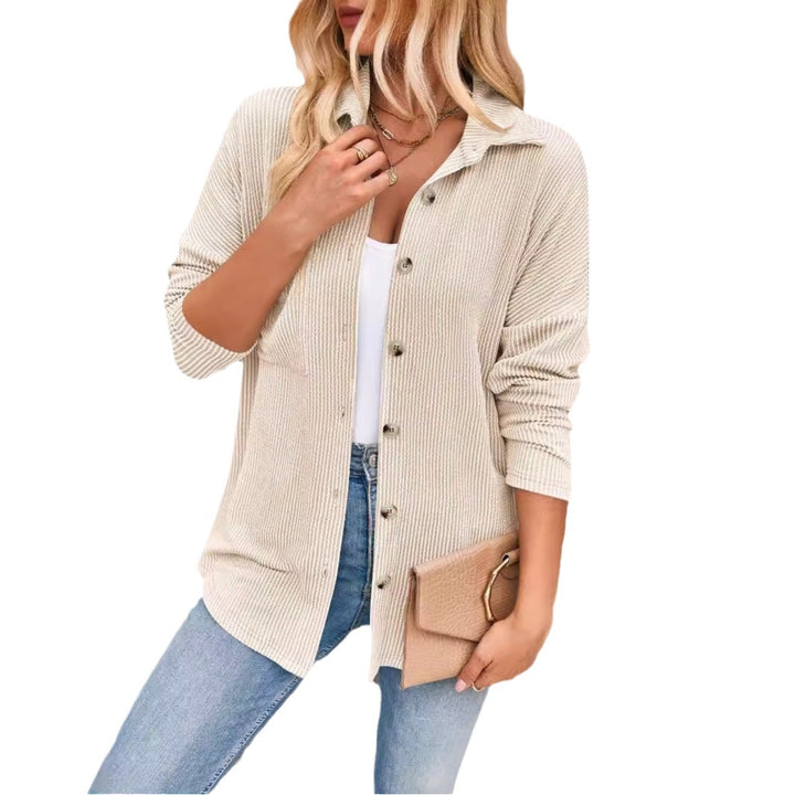 Damen Lässige Waffelpique Blusenjacke mit praktischen Taschen und Knopfverschluss Drune