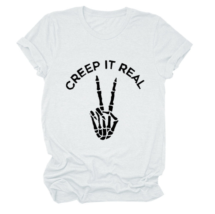 Damen Kurzarm Grafik-T-Shirt mit verspieltem Skelettdesign Drune