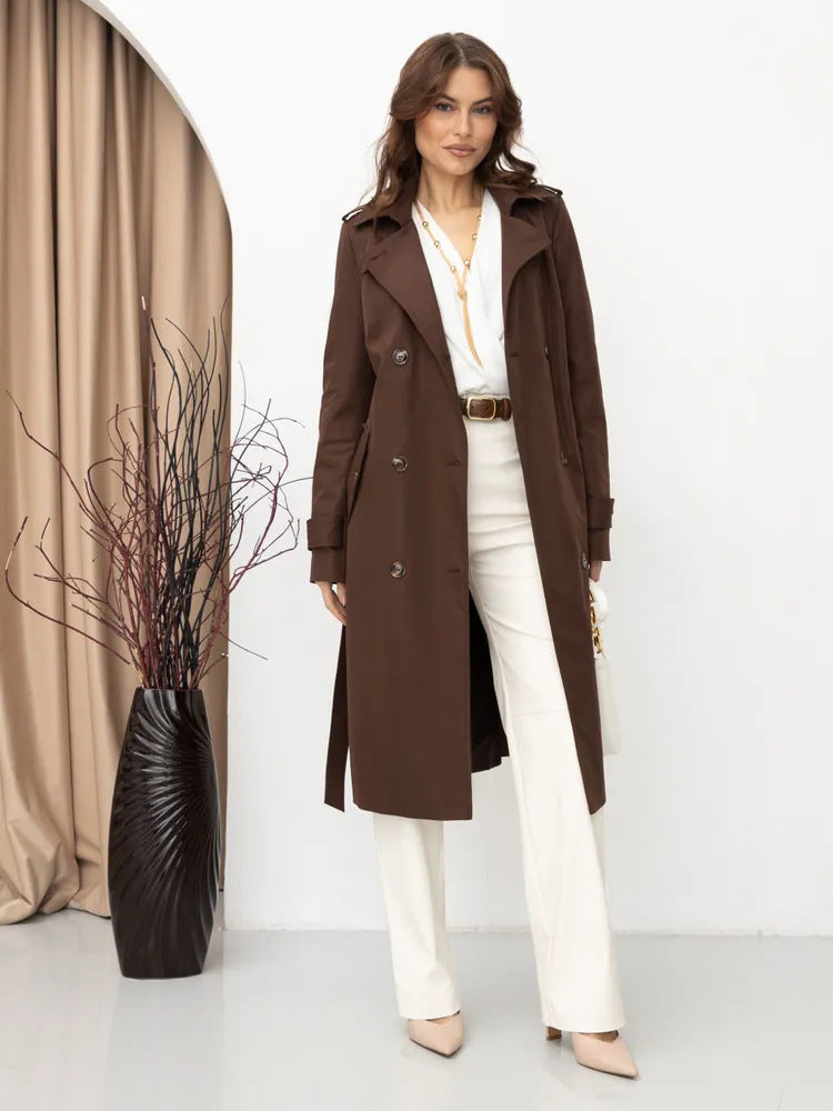 Damen Trenchcoat mit doppelter Knopfleiste und Taillengürtel Drune