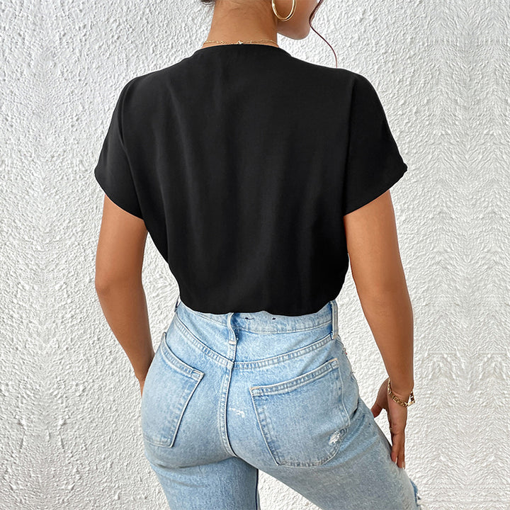 Damen Wickel-Bodysuit mit V-Ausschnitt und eleganten Puffärmeln Drune