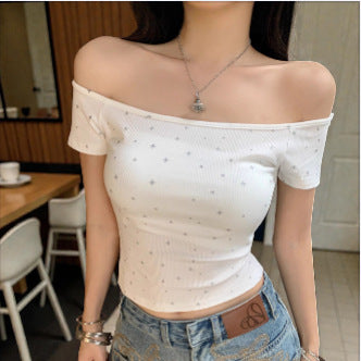 Damen Off-Shoulder Shirt mit subtilen Muster Drune