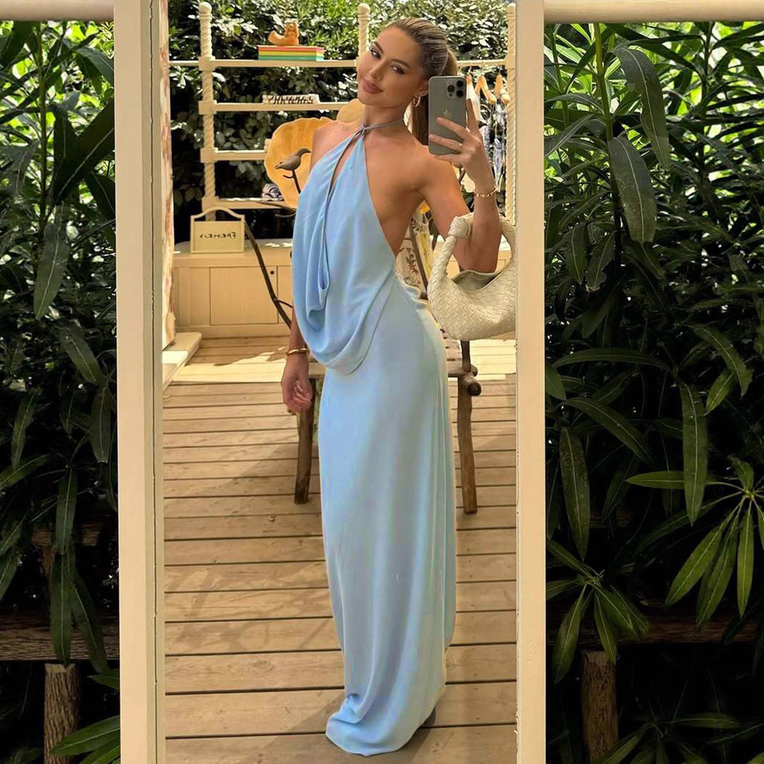Damen Elegantes Abendkleid mit tiefem V-Ausschnitt und fließendem Stoff Drune