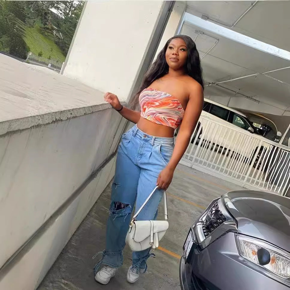 Damen lässige Mom-Jeans mit angesagtem destroyed Look Drune