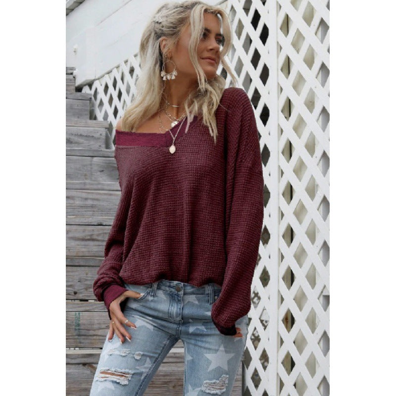Damen Off-Shoulder Strickpullover mit voluminösen Ärmeln Drune