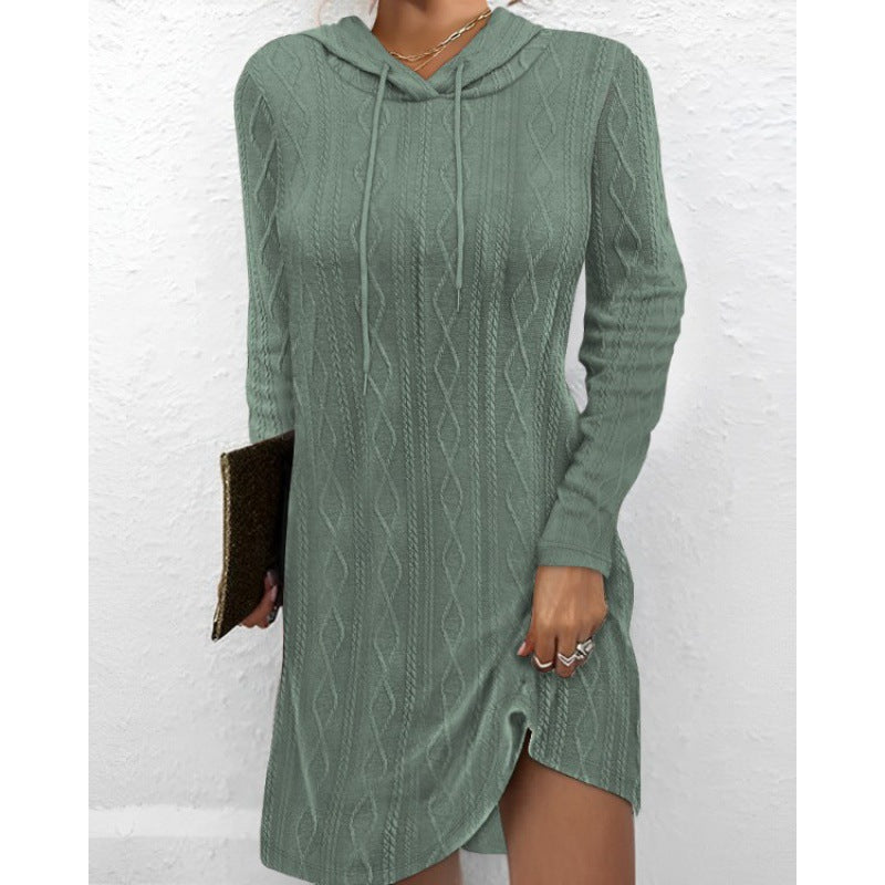 Damen Strickkleid mit Kapuze und strukturiertem Muster Drune