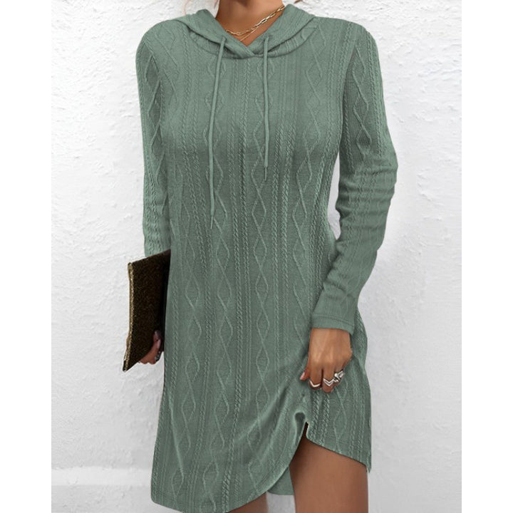 Damen Strickkleid mit Kapuze und strukturiertem Muster Drune