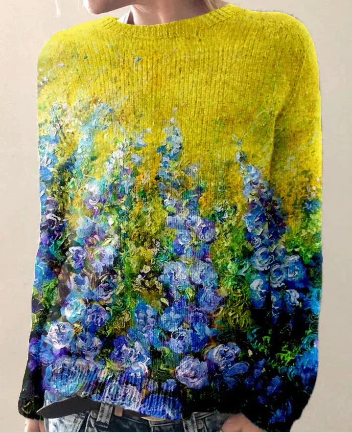 Drune | Sweatshirt - Wollgefühl - Lockerer Schnitt - Floral Bestickt - Langarm Freizeit