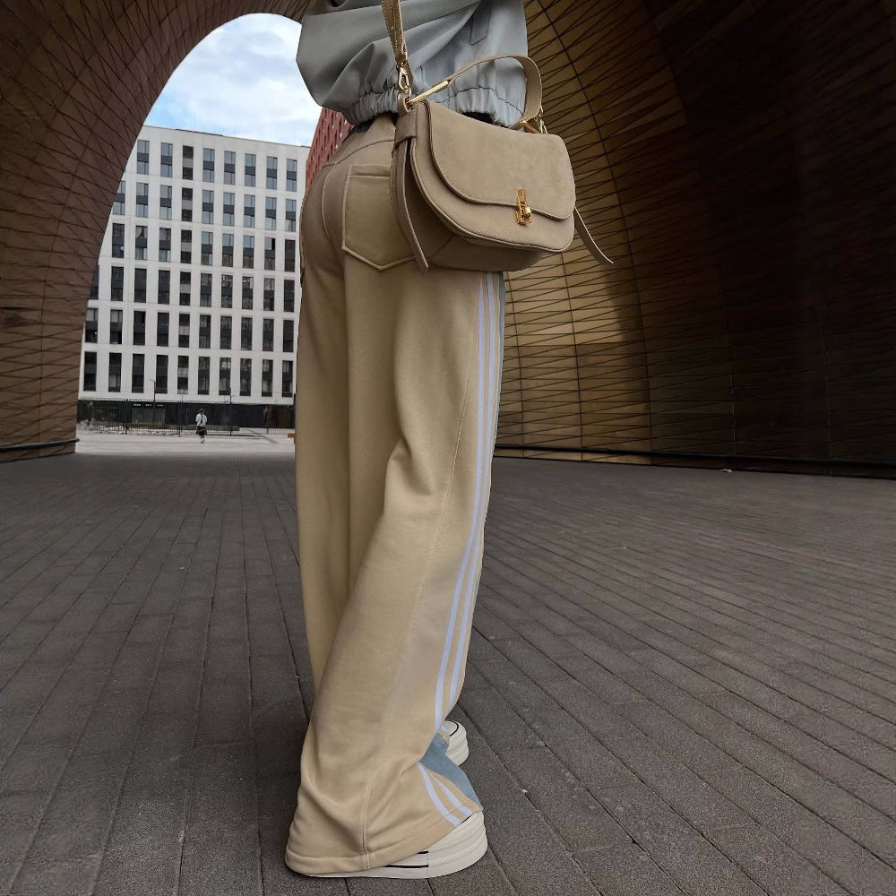 Damen lässige Freizeithose mit hohem Bund und gestreiftem Design Drune