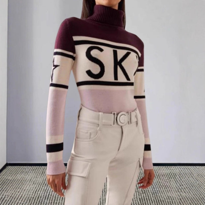 Damen Sportlicher Pullover mit hohem Kragen und trendigem Ski-Design Drune