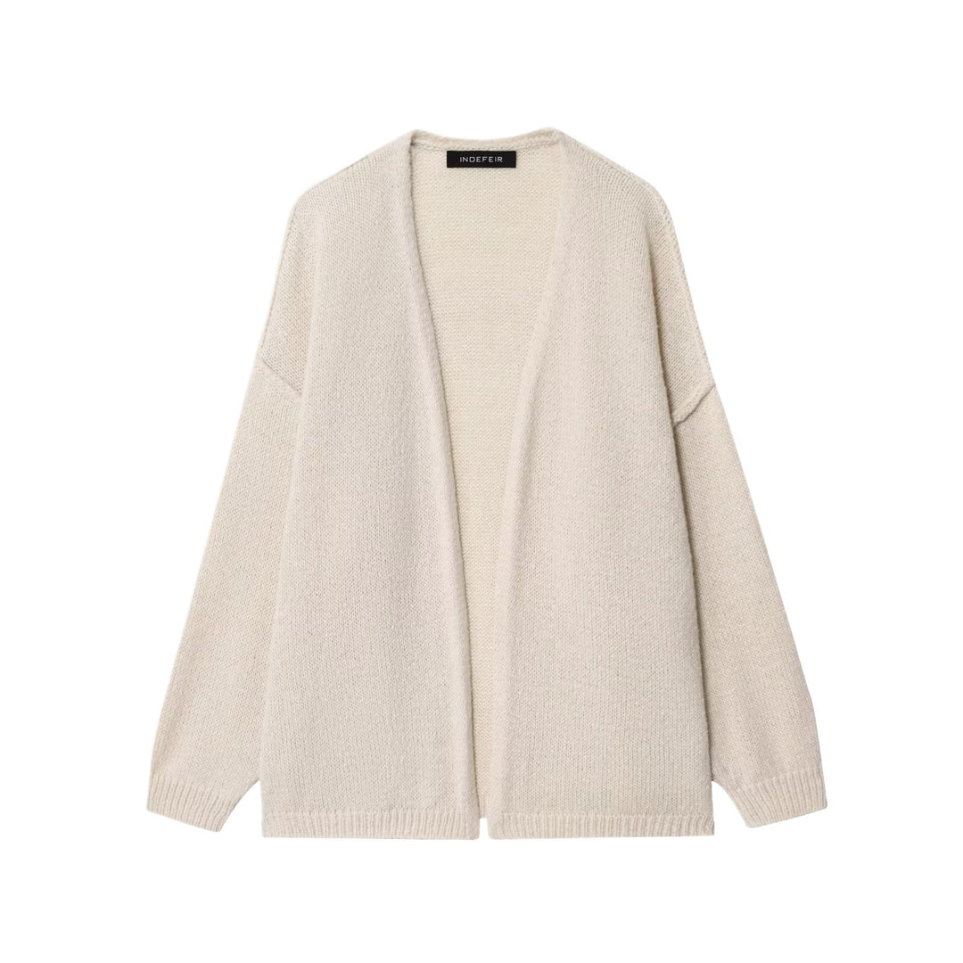 Damen lockere Strickjacke mit offenem Kragen und weichem Material Drune