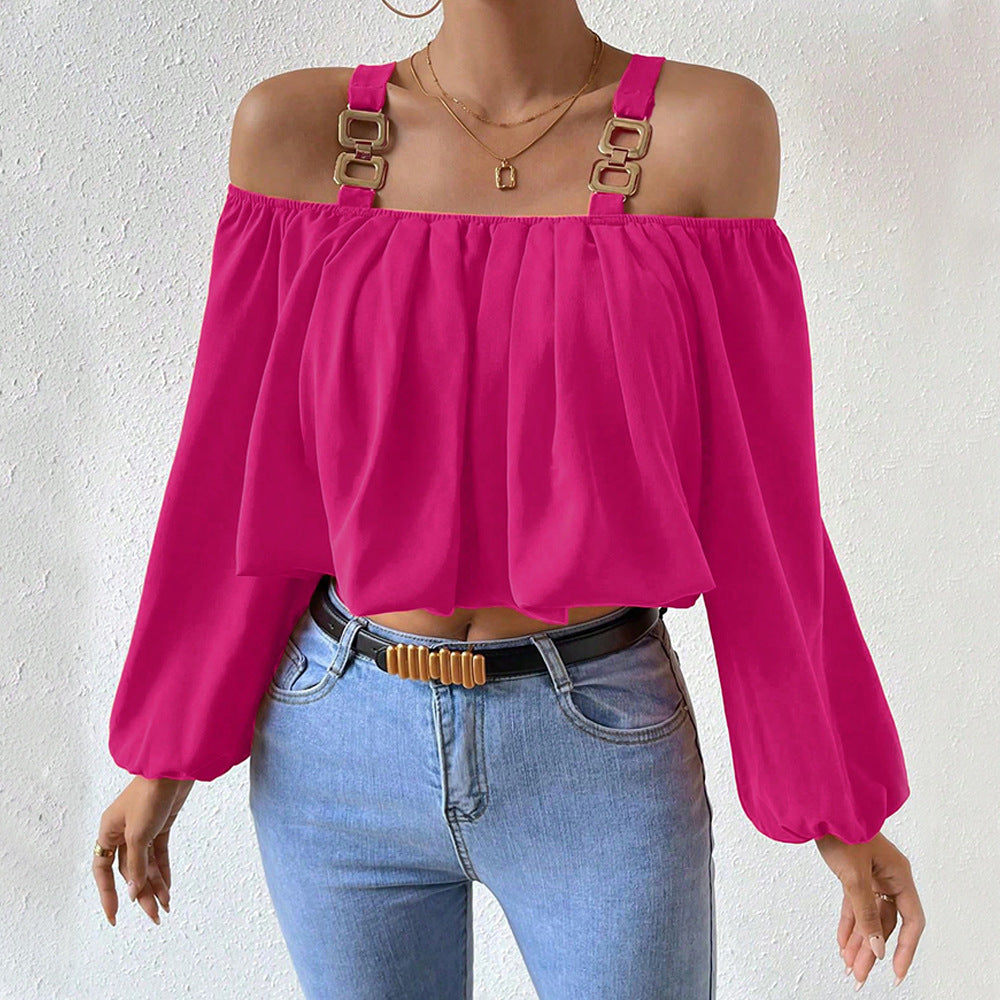 Damen Off-Shoulder Bluse mit dekorativen Trägern und eleganter Raffung Drune