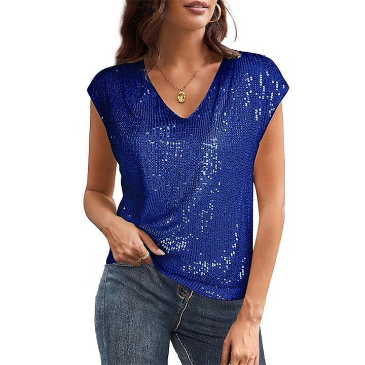Damen Casual V-Ausschnitt Shimmer Top Drune