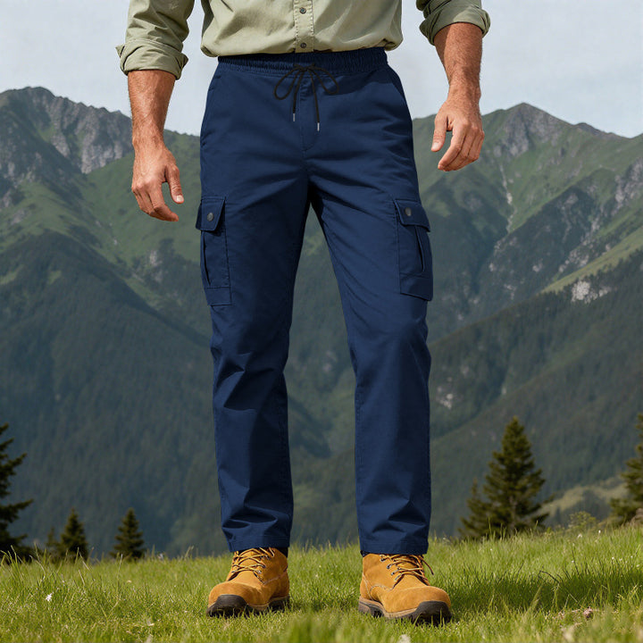 Herren nan robuste Outdoor-Cargohose mit elastischem Tunnelzugbund und aufgesetzten Klappentaschen Drune