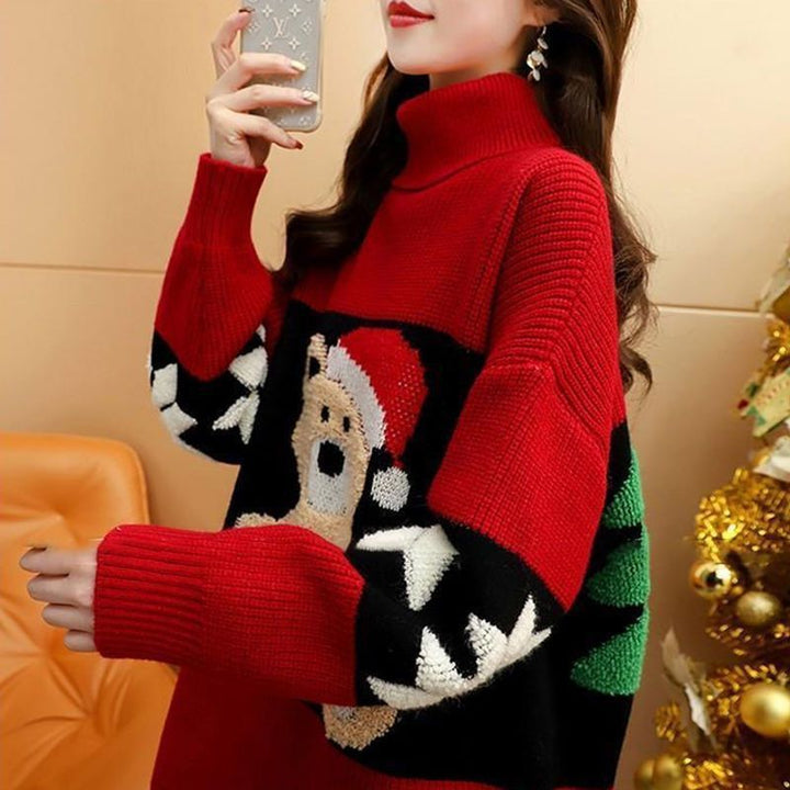 Damen Kuscheliger Rollkragenpullover mit festlichem Bärenmotiv Drune
