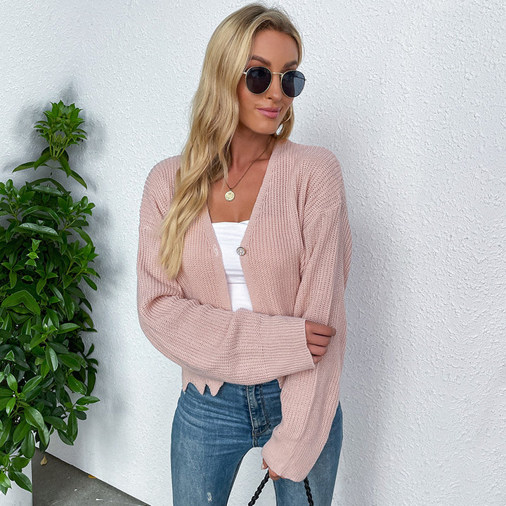 Damen kuschelige Strickjacke mit weitem Schnitt und Knopfdetail Drune