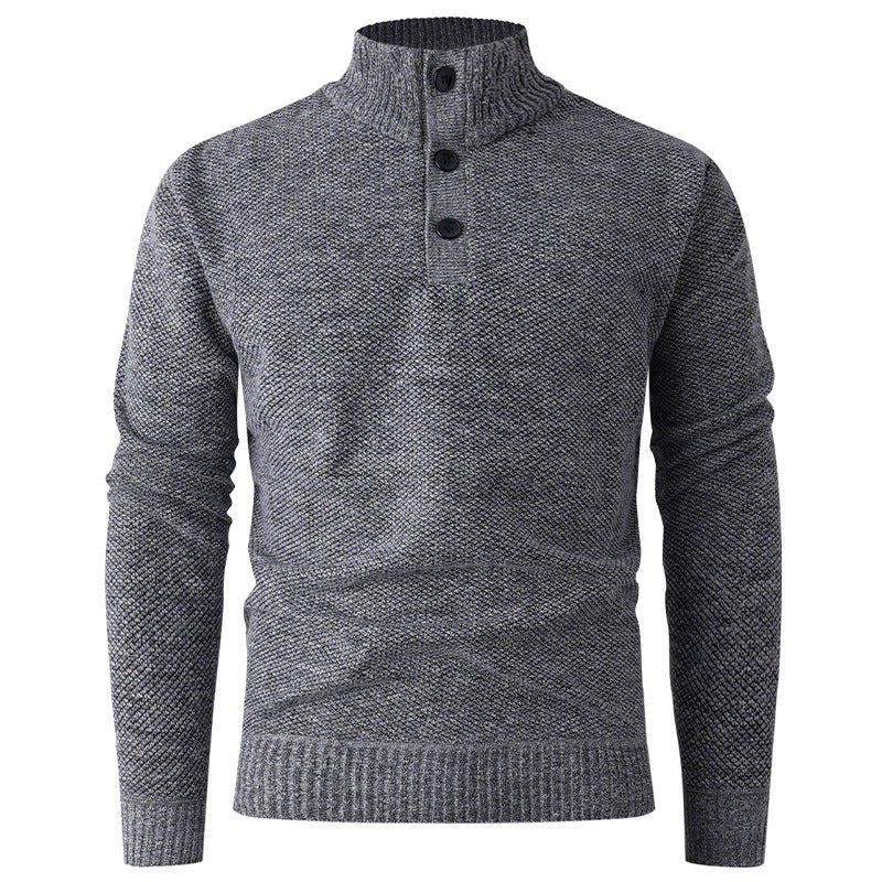Herren Strickpullover mit hohem Kragen und durchgehendem Knopfverschluss Drune