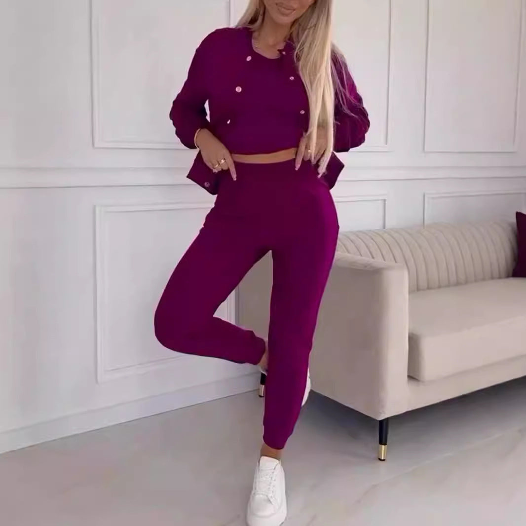 Damen Sportanzug mit kurzem Oberteil und urbaner Jacke Drune