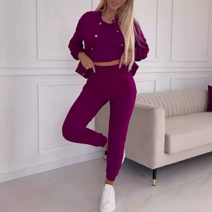 Damen Sportanzug mit kurzem Oberteil und urbaner Jacke Drune