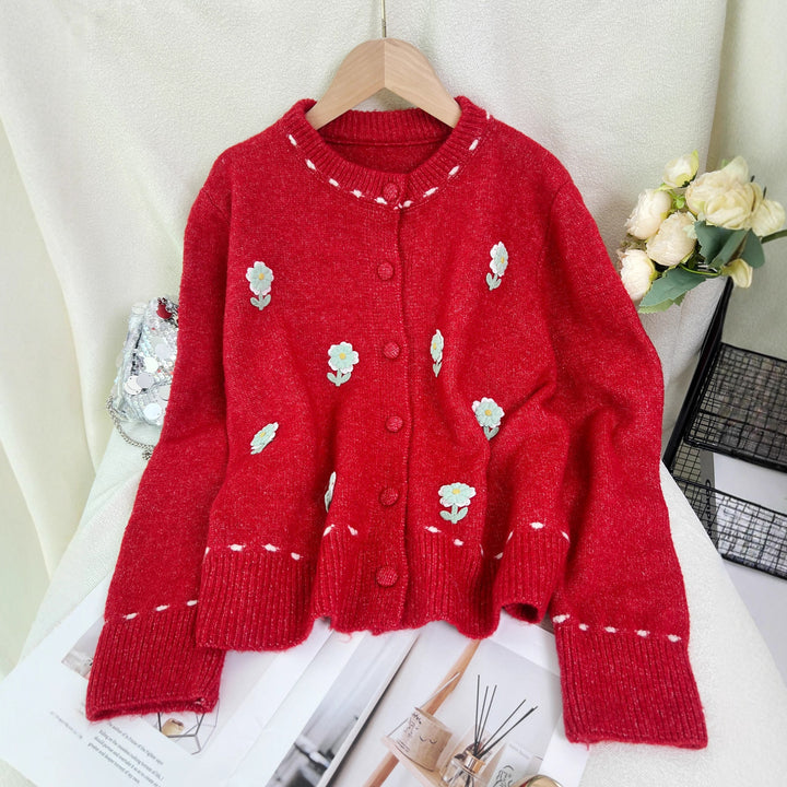 Damen Strickjacke mit floralem Stickdesign und Knopfverschluss Drune