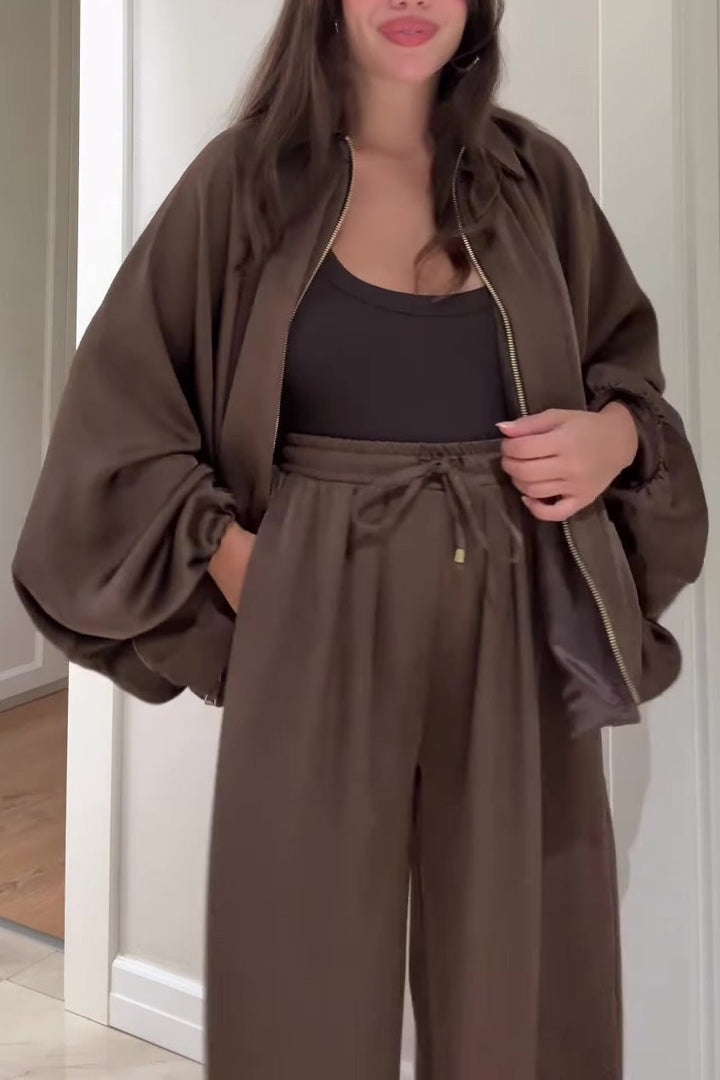 Drune | Reißverschlussjacke und Elastische Bund Weit Geschnittene Hose Zweiteiler Satz