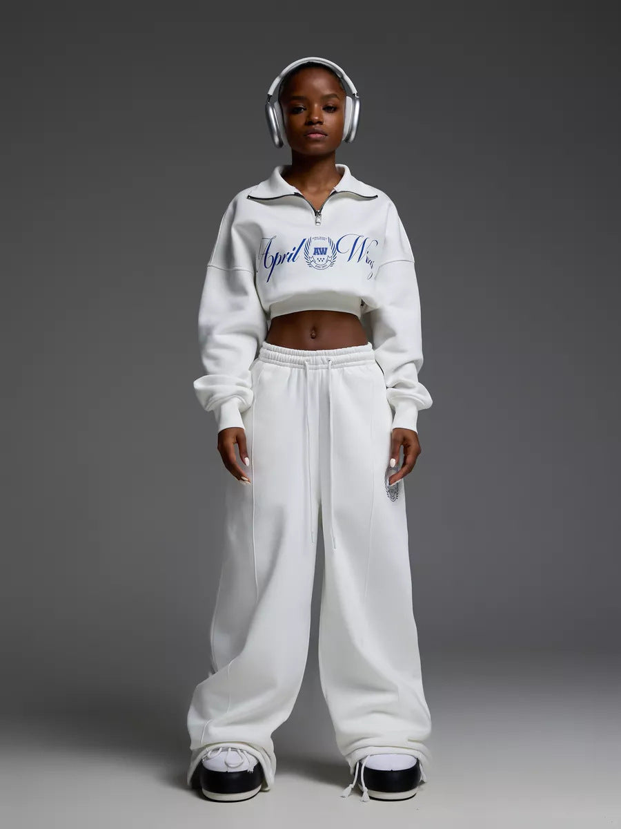 Damen Sportliches Cropped Sweatshirt und lässige Freizeithose Set Drune