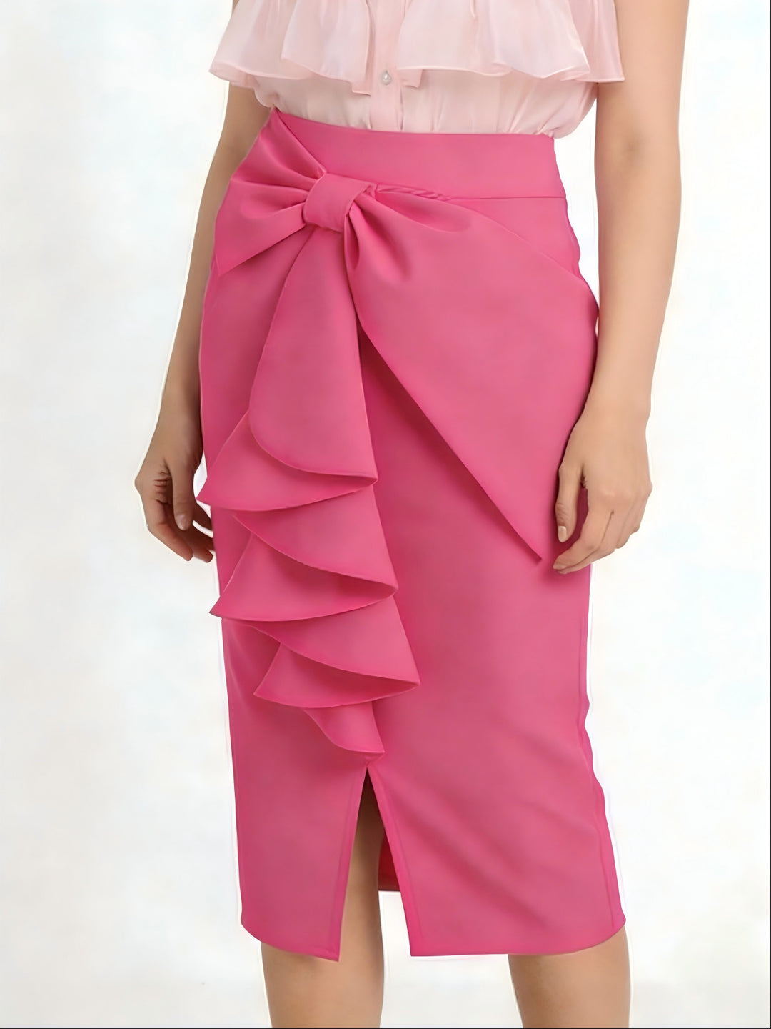 Damen Figurbetonter Midi-Rock mit elegantem Schleifendetail Drune