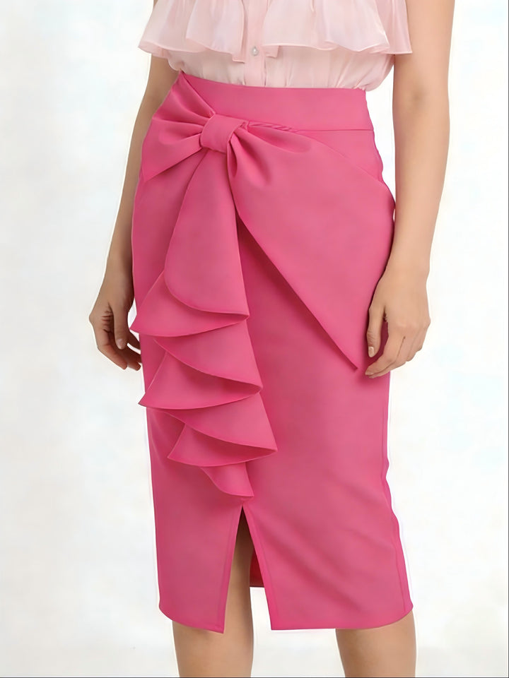 Damen Figurbetonter Midi-Rock mit elegantem Schleifendetail Drune