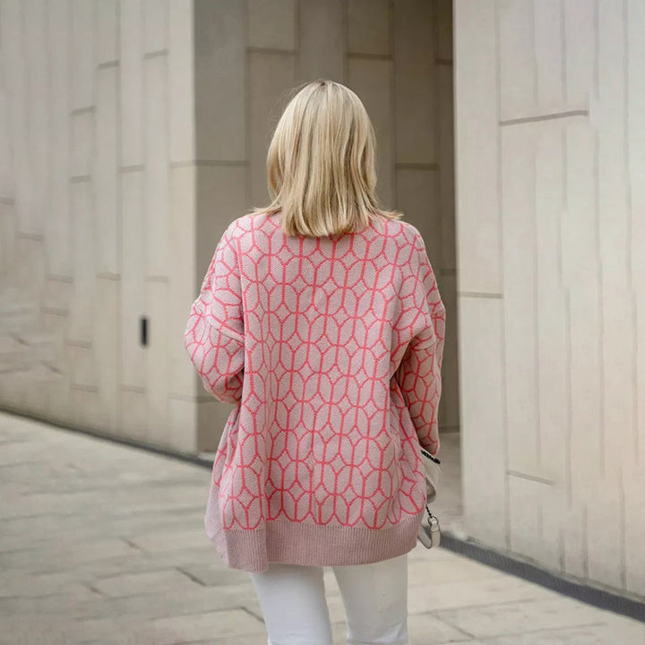 Damen Gemusterter Strickcardigan mit großer Knopfleiste Drune
