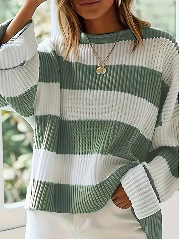Damen Grob gestrickter Pullover mit modernem Streifenmuster und lässigem Schnitt Drune