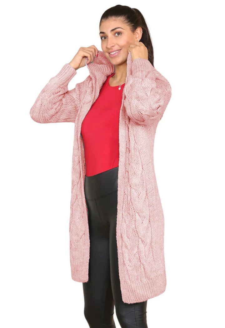 Damen Strickmantel mit Kapuze und Zopfmuster Drune