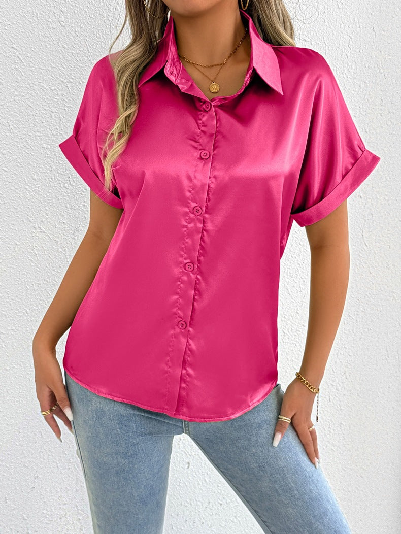 Damen Seidene Bluse mit kurzen Ärmeln Drune