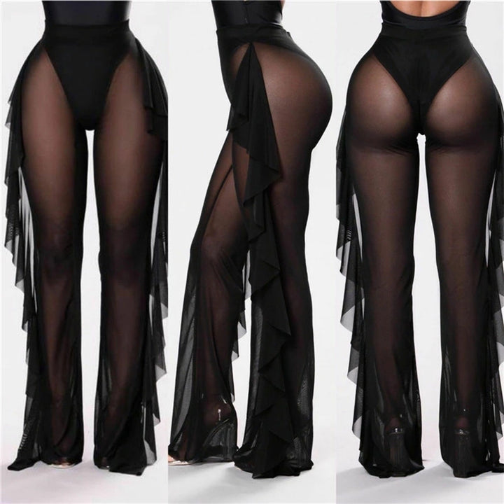 Damen transparente Strandhose mit asymmetrischem Rüschenbesatz Drune