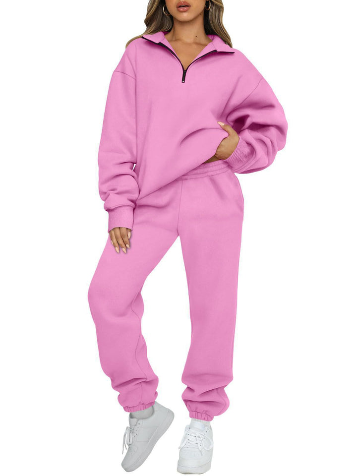 Damen nan lässiges Halbzip-Lounge-Set mit oversized Sweatshirt und taillenhoher Jogginghose Drune