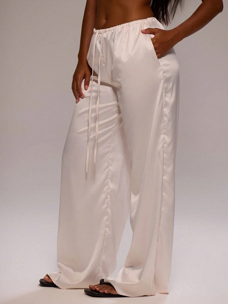 Damen Satin-Hose mit weitem Bein und elastischem Bund Drune