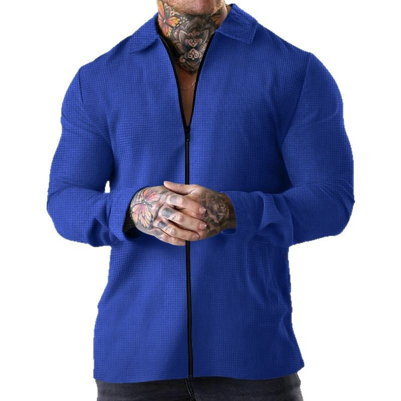 Herren nan strukturierte Zip-Hemdjacke aus Waffelstrick mit Kentkragen und schmaler Silhouette Drune
