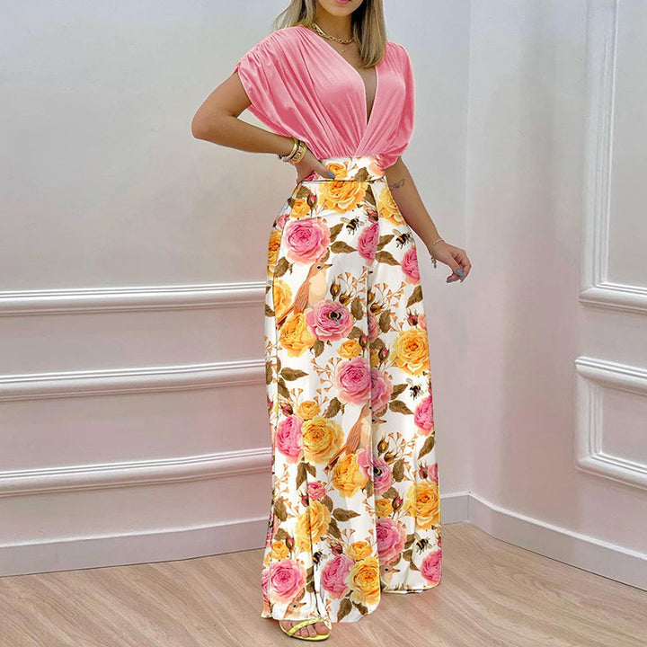 Damen Jumpsuit mit tiefem V-Ausschnitt und weitem Bein Drune