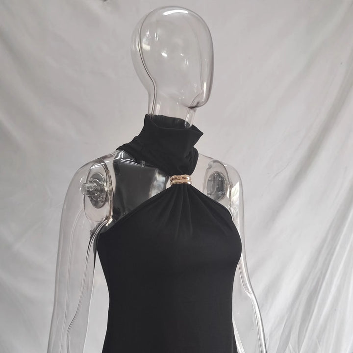 Damen elegantes Minikleid mit hohem Kragen und Details aus satinierter Textur Drune