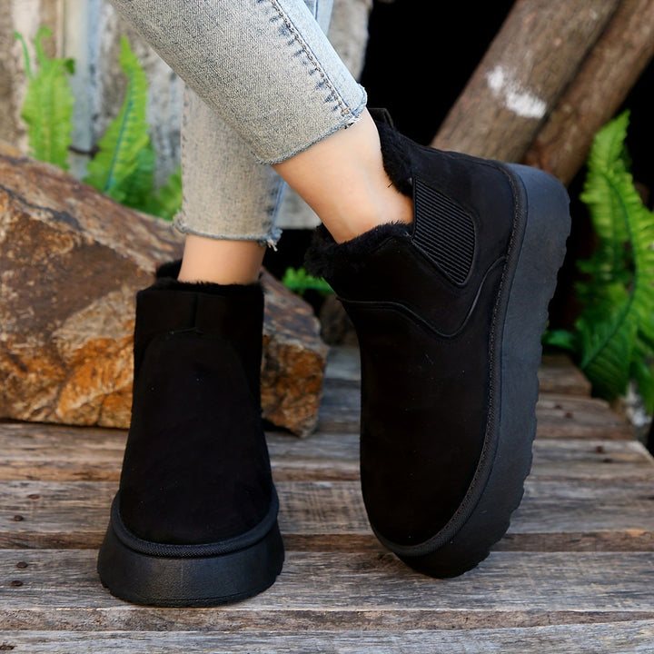 Damen  gefütterte Chelsea-Boots im Velours‑Look mit hohem Plateau‑Sohlenprofil und weichem Innenfutter Drune