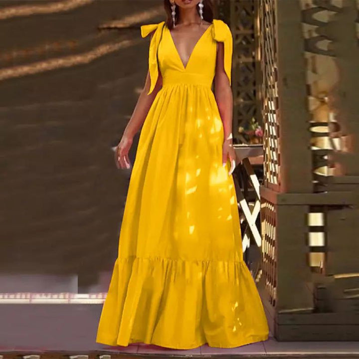 Damen Maxikleid mit elegantem V-Ausschnitt und ballonförmigen Ärmeln Drune