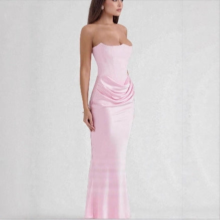 Damen Maxikleid mit Raffungen und elegantem Bustier-Ausschnitt Drune
