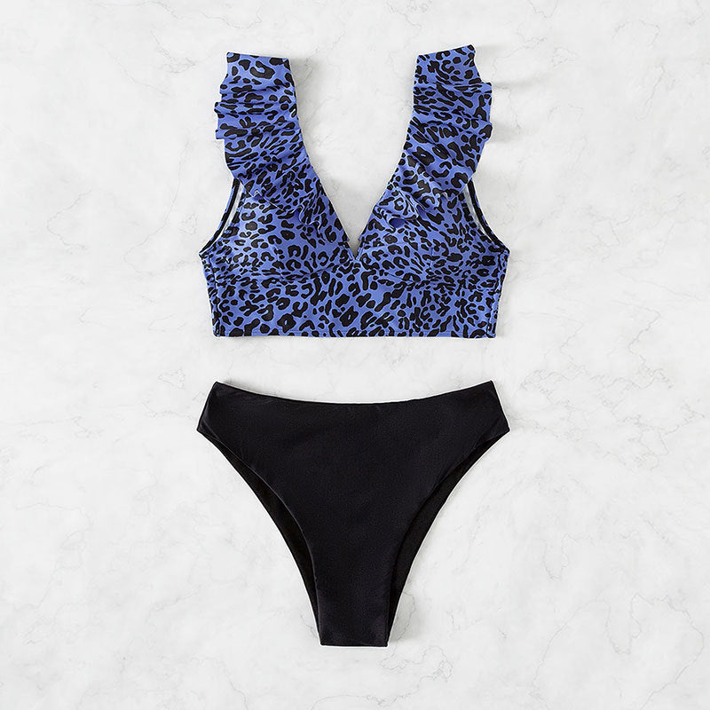 Damen Crop-Bikinioberteil mit Rüschendetails und animalischem Muster Drune