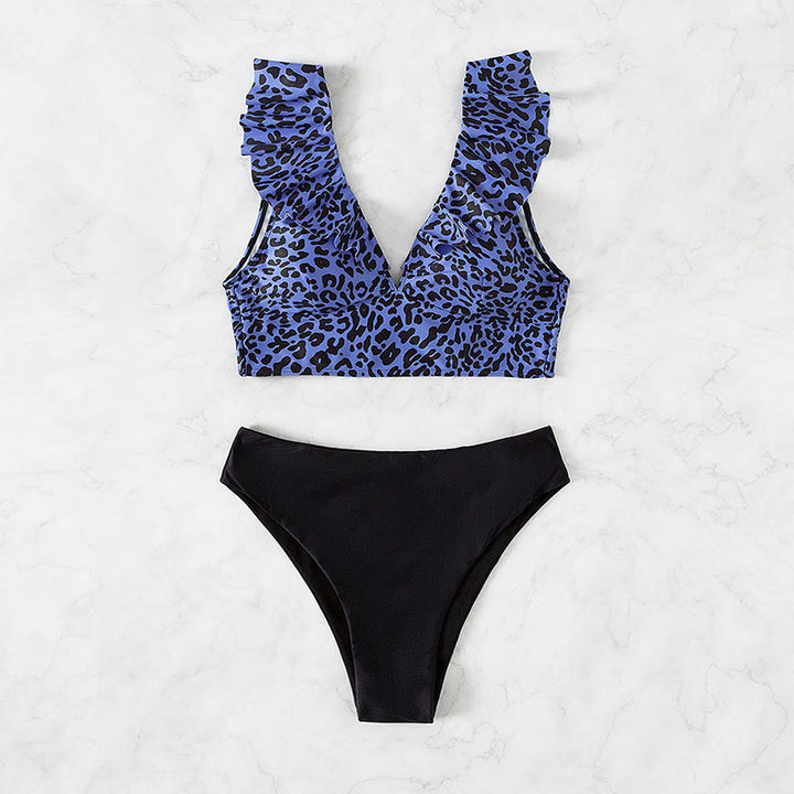 Damen Crop-Bikinioberteil mit Rüschendetails und animalischem Muster Drune