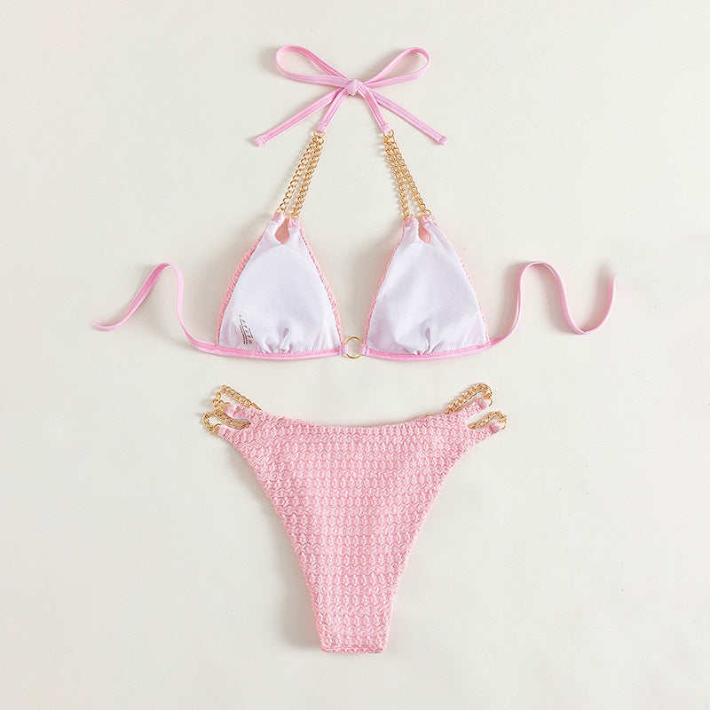 Damen Triangel-Bikini mit raffinierten Kettenakzenten und hochwertiger Rippstruktur Drune