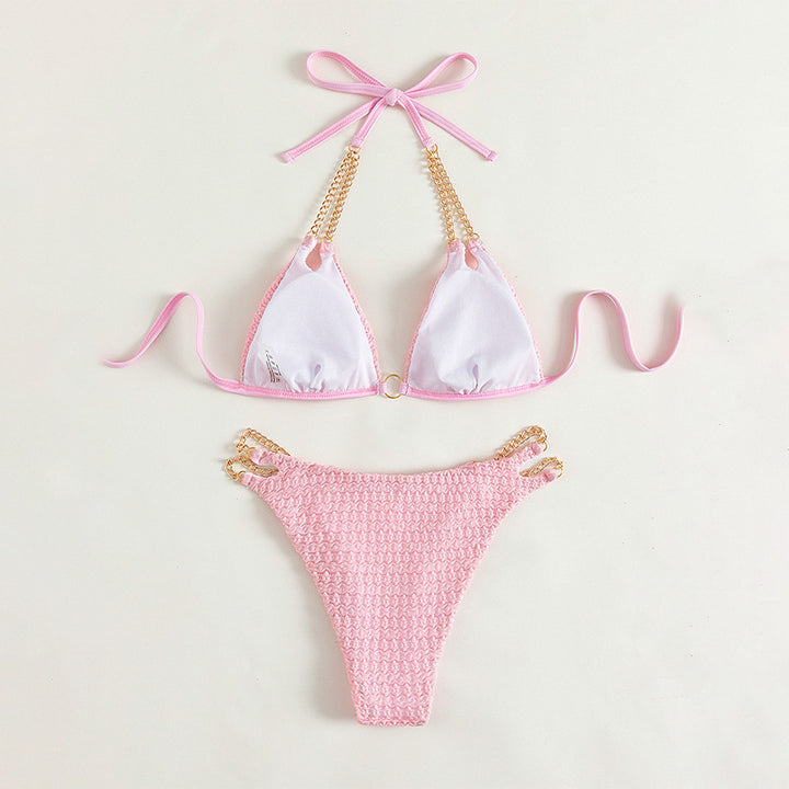 Damen Triangel-Bikini mit raffinierten Kettenakzenten und hochwertiger Rippstruktur Drune