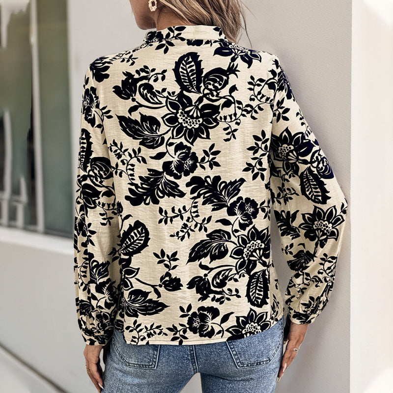 Damen Bluse mit floralem Design und eleganten Faltendetails Drune