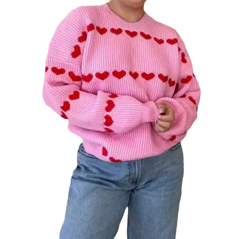 Damen gemütlicher Pullover mit Herzmuster Drune