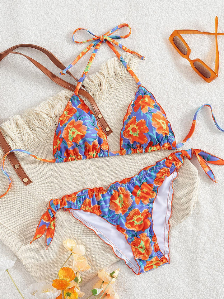 Damen floral gemusterter Triangel-Bikini Drune