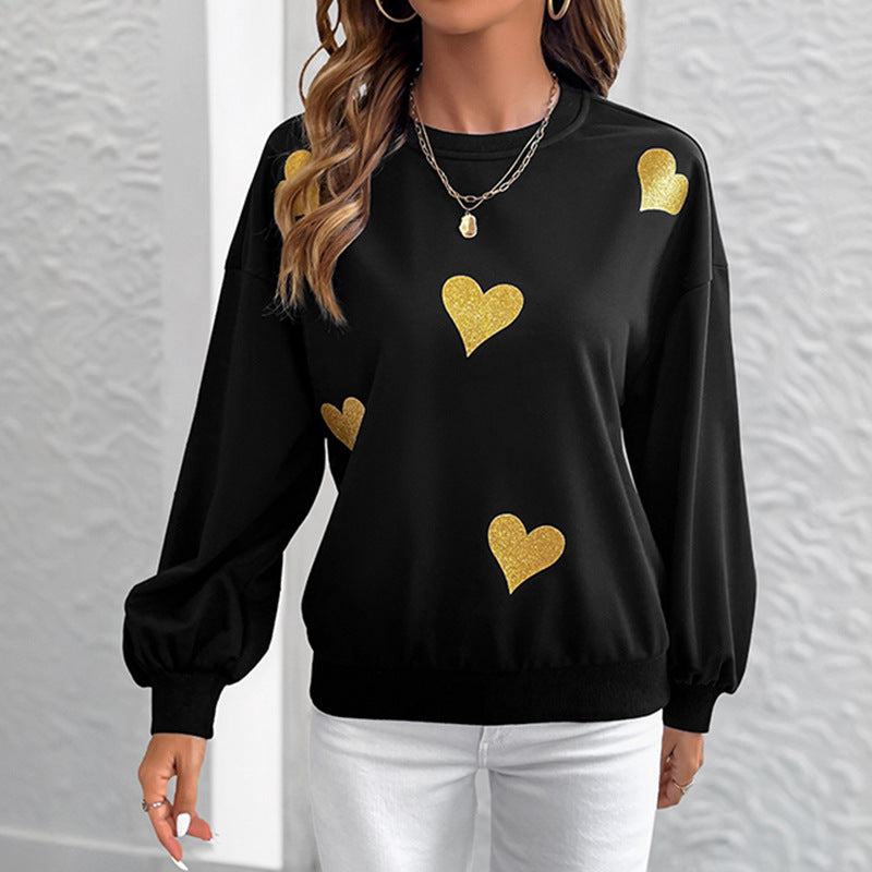 Damen modischer Sweatshirt mit goldenen Herzchen-Print Drune